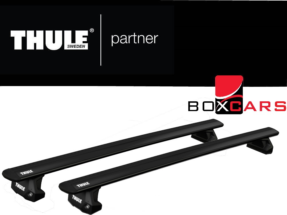 Czarny bagażnik dachowy Thule WingBar Evo Black ze stopami 7107 – zestaw oferowany do KGM Torres