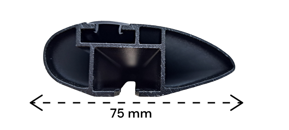 Przekrój belki Hakr Wing Black w kształcie skrzydła o szerokości 75 mm