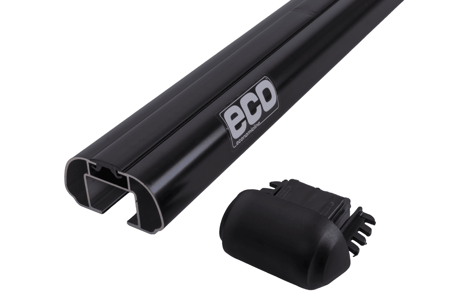 Czarna belka Eco Alubase – profil aluminiowy z kanałem montażowym T i zdjętą zaślepką