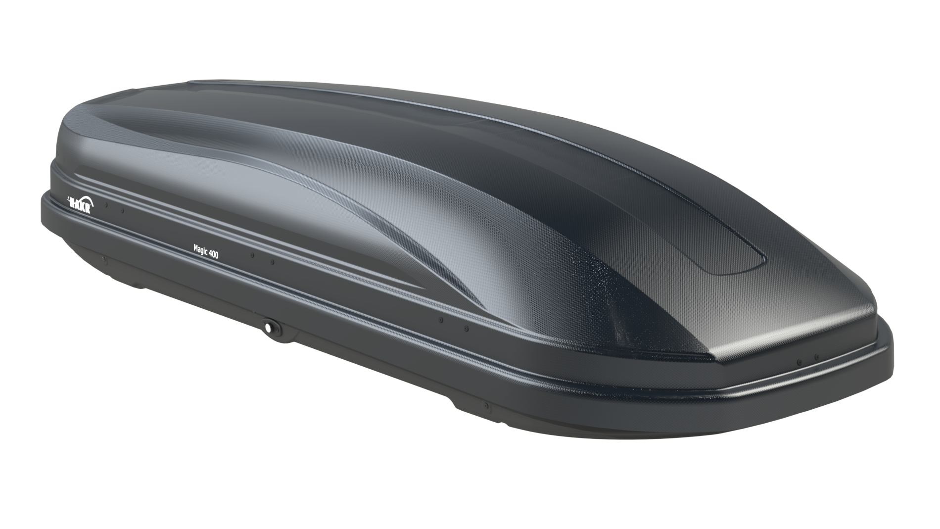Box dachowy Hakr Magic 400 Carbon – zamknięty box z czarną pokrywą o strukturze carbon