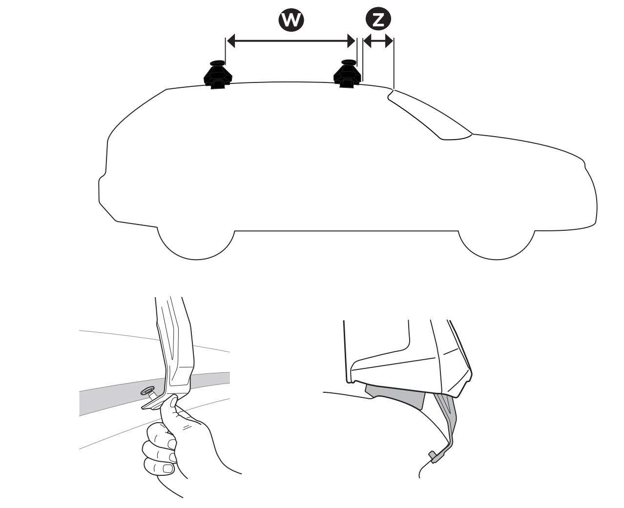 Thule Kit 5045 – schemat mocowania bagażnika za krawędź dachu Citroëna C3