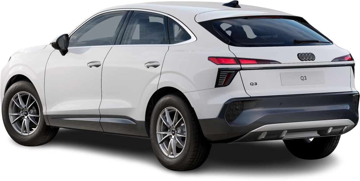 Audi Q3 Sportback FJ bez relingów dachowych — widok nadwozia z tyłu i boku
