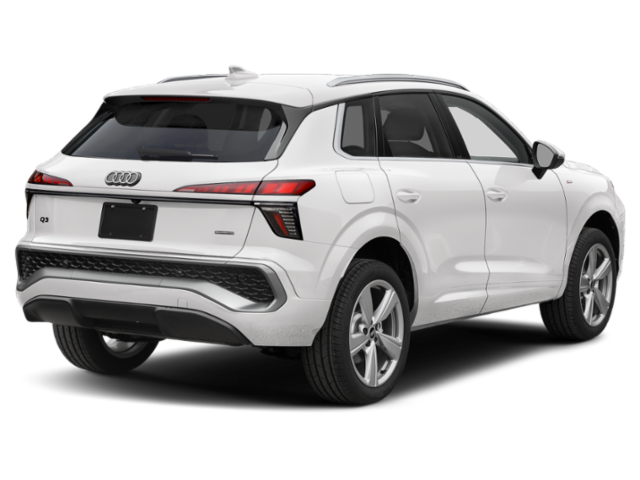 Audi Q3 FJ od 2026 roku z relingami zintegrowanymi – widok samochodu z tyłu i z boku
