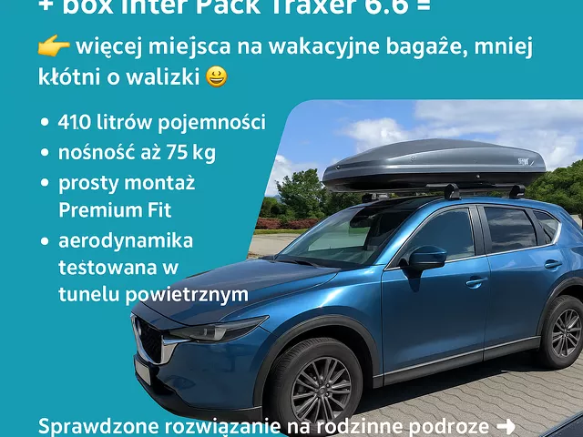 Montujemy box dachowy Interpack Traxer 6.6 do Mazda CX5 oraz bagażnik bazowy Thule Wingbar