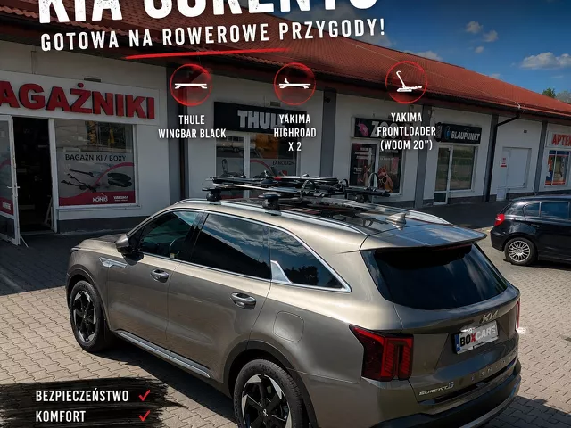 Montujemy bagażnik rowerowy Yakima HighRoad do samochodu Kia Sorento oraz bagażnik bazowy Thule Wingbar Black