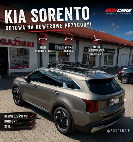 Montujemy bagażnik rowerowy Yakima HighRoad do samochodu Kia Sorento oraz bagażnik bazowy Thule Wingbar Black