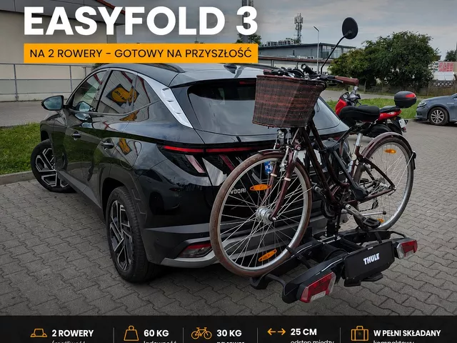 Montujemy bagażnik rowerowy na Hak Thule EasyFold 3 na dwa rowery do samochodu Hyundai Tucson