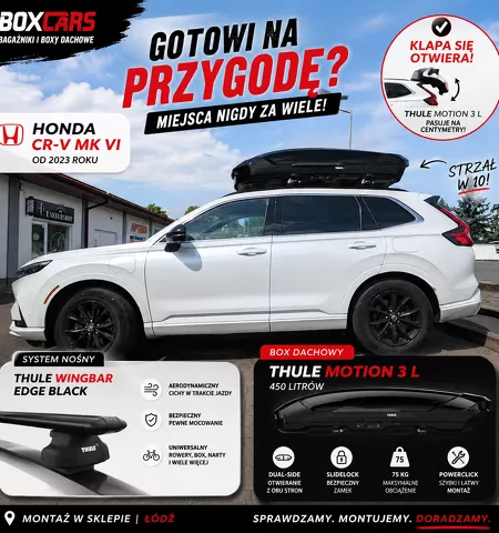 Montujemy Box dachowy Thule Motion 3 L do samochodu Honda CR-V z relingami i bagażnik Thule Wingbar Evo Black
