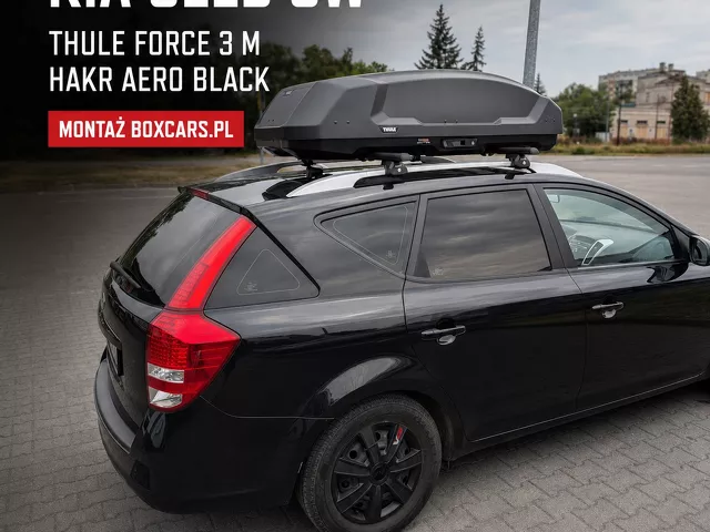 Montujemy Box dachowy Thule Force 3 M do samochodu Kia Ceed Sw kombi z relingami i bagażnik Hakr Aero