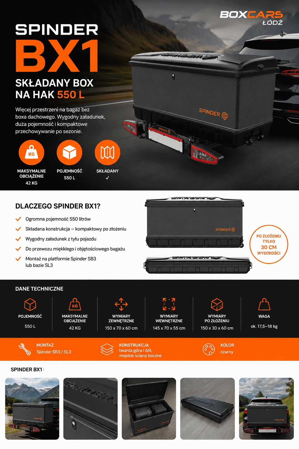 Spinder BX1 box transportowy na hak 550 l - BoxCars