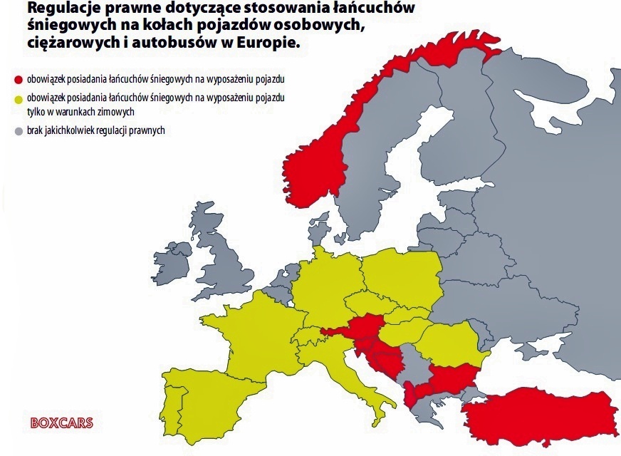 łańcuchy śniegowe w europie